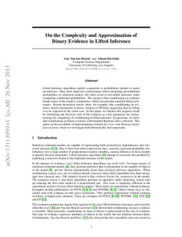 On the Complexity and Approximation of Binary Evidence in Lifted
  Inference