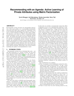 Recommending with an Agenda: Active Learning of Private Attributes using
  Matrix Factorization