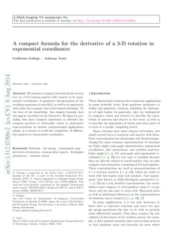 A compact formula for the derivative of a 3-D rotation in exponential
  coordinates