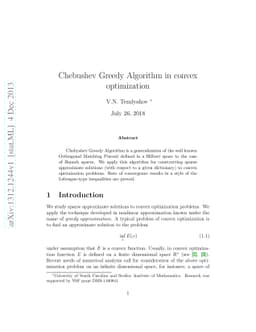 Chebushev Greedy Algorithm in convex optimization
