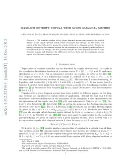 Maximum entropy copula with given diagonal section