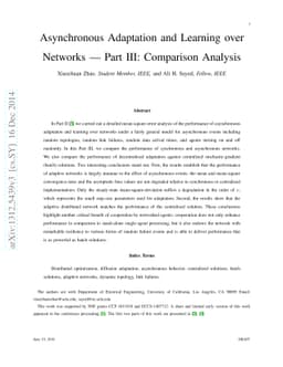 Asynchronous Adaptation and Learning over Networks - Part III:
  Comparison Analysis
