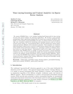 Time-varying Learning and Content Analytics via Sparse Factor Analysis