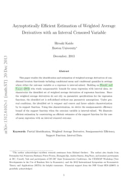 Asymptotically Efficient Estimation of Weighted Average Derivatives with
  an Interval Censored Variable