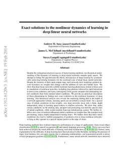 Exact solutions to the nonlinear dynamics of learning in deep linear
  neural networks