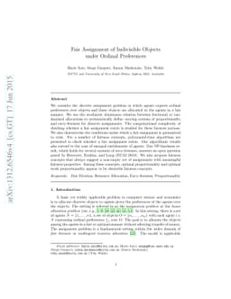 Fair assignment of indivisible objects under ordinal preferences