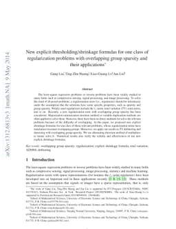 New explicit thresholding/shrinkage formulas for one class of
  regularization problems with overlapping group sparsity and their
  applications