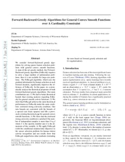 Forward-Backward Greedy Algorithms for General Convex Smooth Functions
  over A Cardinality Constraint