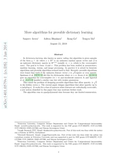 More Algorithms for Provable Dictionary Learning