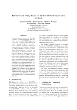 Effective Slot Filling Based on Shallow Distant Supervision Methods