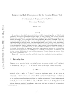 Inference in High Dimensions with the Penalized Score Test