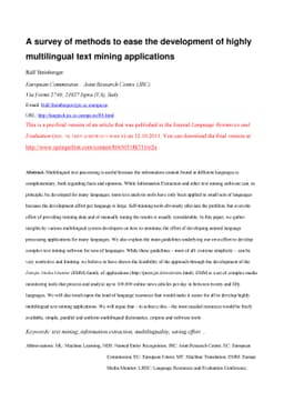 A survey of methods to ease the development of highly multilingual text
  mining applications