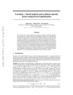 Learning $\ell_1$-based analysis and synthesis sparsity priors using
  bi-level optimization