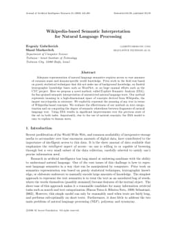 Wikipedia-based Semantic Interpretation for Natural Language Processing