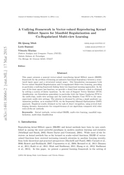 A Unifying Framework in Vector-valued Reproducing Kernel Hilbert Spaces
  for Manifold Regularization and Co-Regularized Multi-view Learning