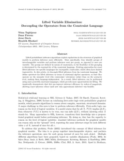Lifted Variable Elimination: Decoupling the Operators from the
  Constraint Language
