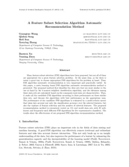 A Feature Subset Selection Algorithm Automatic Recommendation Method