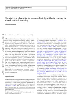Short-term plasticity as cause-effect hypothesis testing in distal
  reward learning