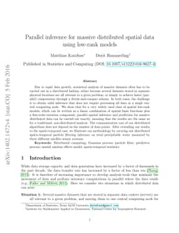 Parallel inference for massive distributed spatial data using low-rank
  models