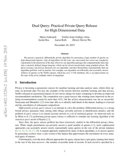 Dual Query: Practical Private Query Release for High Dimensional Data