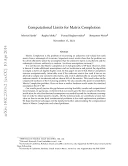 Computational Limits for Matrix Completion