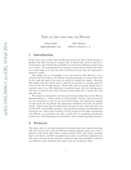 Note on fair coin toss via Bitcoin