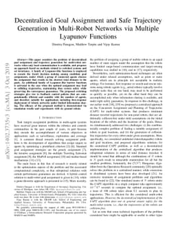 Decentralized Goal Assignment and Safe Trajectory Generation in
  Multi-Robot Networks via Multiple Lyapunov Functions