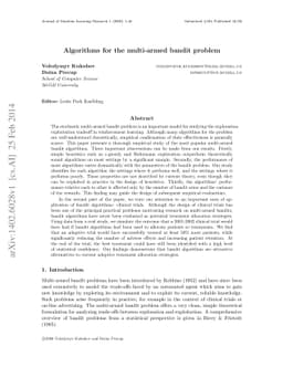 Algorithms for multi-armed bandit problems