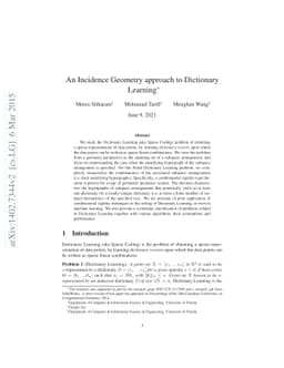 An Incidence Geometry approach to Dictionary Learning