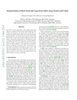 Summarisation of Short-Term and Long-Term Videos using Texture and
  Colour