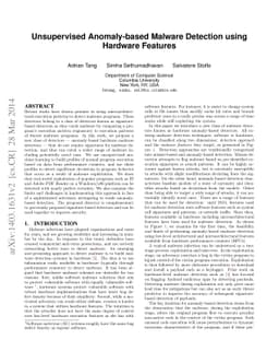 Unsupervised Anomaly-based Malware Detection using Hardware Features