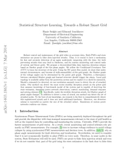 Statistical Structure Learning, Towards a Robust Smart Grid
