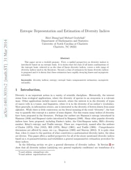 Entropic Representation and Estimation of Diversity Indices