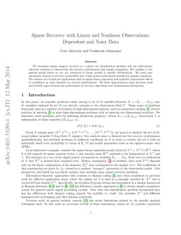 Sparse Recovery with Linear and Nonlinear Observations: Dependent and
  Noisy Data