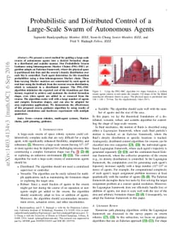 Probabilistic and Distributed Control of a Large-Scale Swarm of
  Autonomous Agents