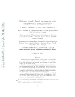 Oblivious transfer based on quantum state computational
  distinguishability
