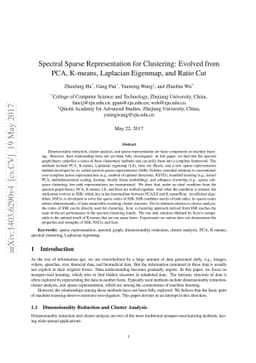 Spectral Sparse Representation for Clustering: Evolved from PCA,
  K-means, Laplacian Eigenmap, and Ratio Cut