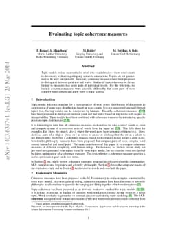 Evaluating topic coherence measures