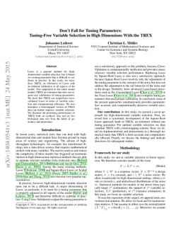 Don't Fall for Tuning Parameters: Tuning-Free Variable Selection in High
  Dimensions With the TREX