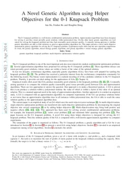 A Novel Genetic Algorithm using Helper Objectives for the 0-1 Knapsack
  Problem