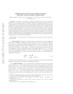 Orthogonal Rank-One Matrix Pursuit for Low Rank Matrix Completion