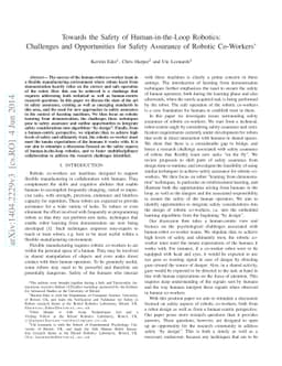 Towards the Safety of Human-in-the-Loop Robotics: Challenges and
  Opportunities for Safety Assurance of Robotic Co-Workers