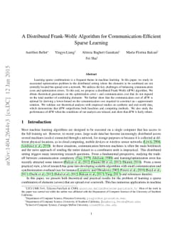 A Distributed Frank-Wolfe Algorithm for Communication-Efficient Sparse
  Learning