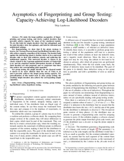 Asymptotics of Fingerprinting and Group Testing: Capacity-Achieving
  Log-Likelihood Decoders