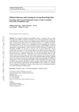 Efficient Inference and Learning in a Large Knowledge Base: Reasoning
  with Extracted Information using a Locally Groundable First-Order
  Probabilistic Logic