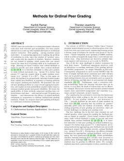 Methods for Ordinal Peer Grading