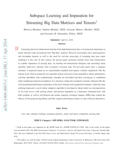 Subspace Learning and Imputation for Streaming Big Data Matrices and
  Tensors