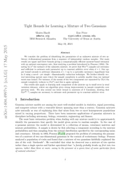 Tight bounds for learning a mixture of two gaussians