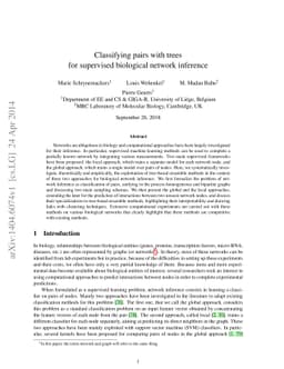 Classifying pairs with trees for supervised biological network inference