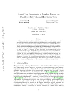 Quantifying Uncertainty in Random Forests via Confidence Intervals and
  Hypothesis Tests